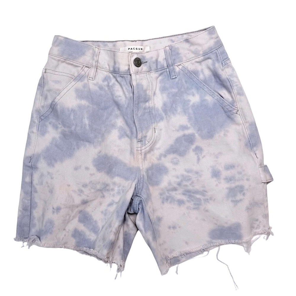 PacSun Violet Tie Dye Carpenter Shorts High Waisted Distressed Denim Size 25 Y2K